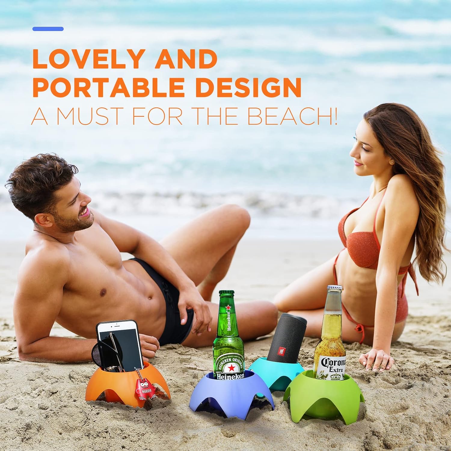 Beach Vacation Accessories Essentials - Beach Sand Coasters Drink Cup Holders, Beach Trip Must Haves for Women Adults Family Friends(Multicolor, 5 Pack)