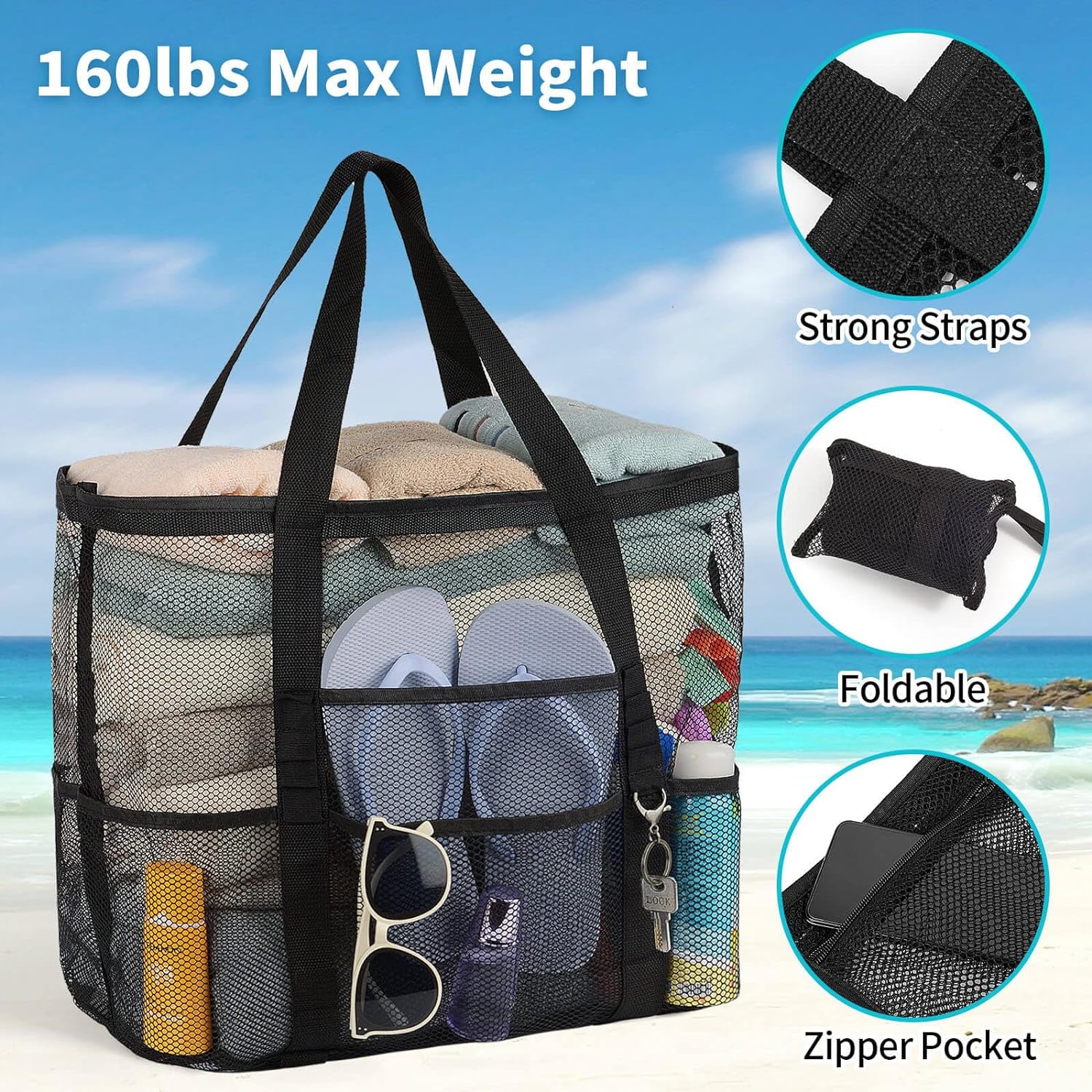 iminuo Mesh Beach Bag Waterproof Sandproof - Large Tote Pool Bag for Women Vacation Essentials Beach Accessories iminuo Mesh Beach Bag Waterproof Sandproof - Large Tote Pool Bag for Women Vacation Essentials Beach Accessories