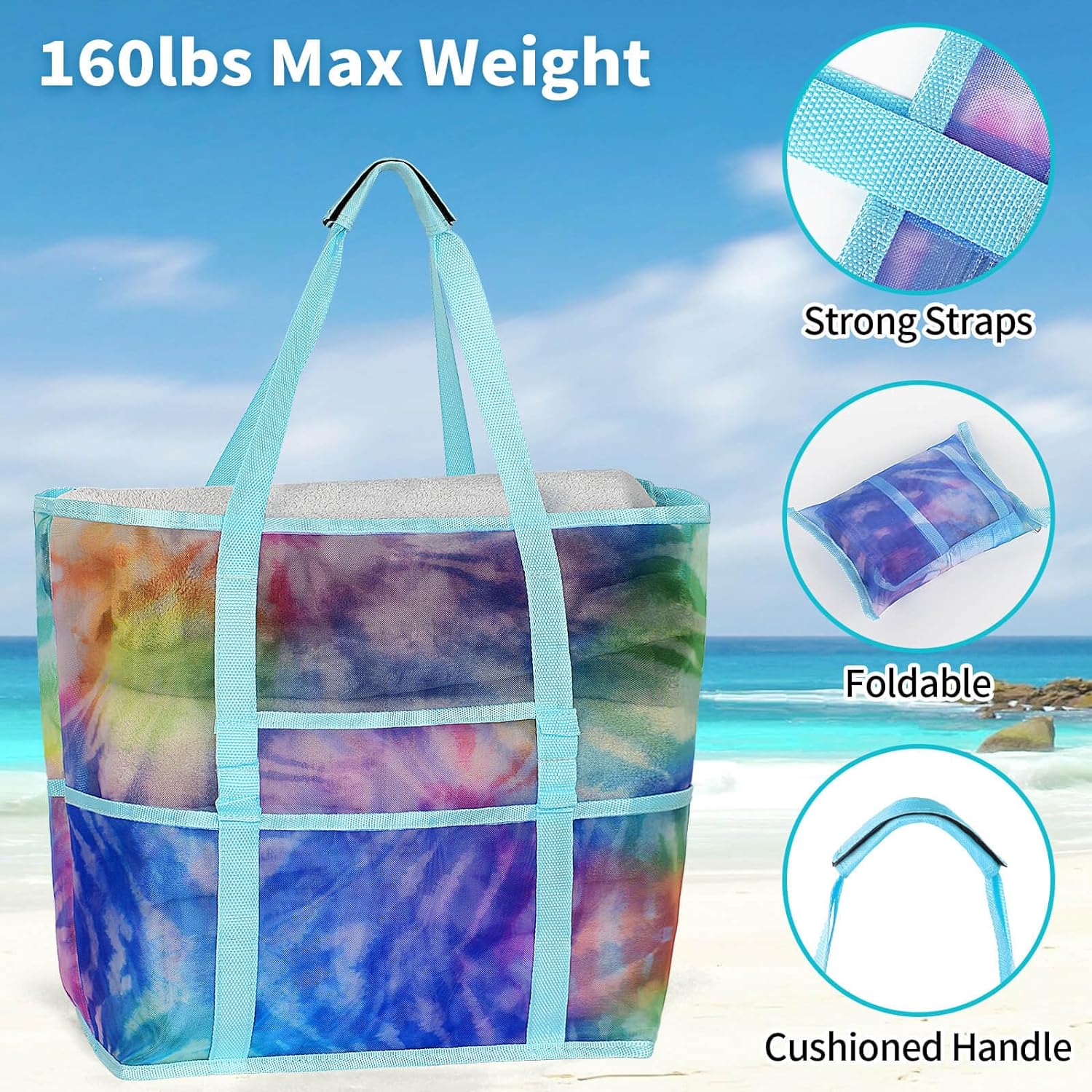 iminuo Mesh Beach Bag Waterproof Sandproof - Large Tote Pool Bag for Women Vacation Essentials Beach Accessories iminuo Mesh Beach Bag Waterproof Sandproof - Large Tote Pool Bag for Women Vacation Essentials Beach Accessories