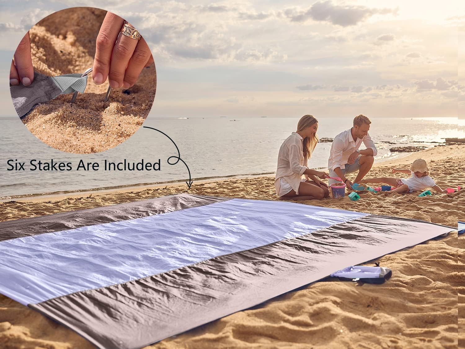 WEKAPO Beach Blanket Sandproof, Extra Large Beach Mat, Big Compact Sand Free Mat Quick Drying, Lightweight Durable with 6 Stakes 4 Corner Pockets WEKAPO Beach Blanket Sandproof, Extra Large Beach Mat, Big Compact Sand Free Mat Quick Drying, Lightweight Durable with 6 Stakes 4 Corner Pockets