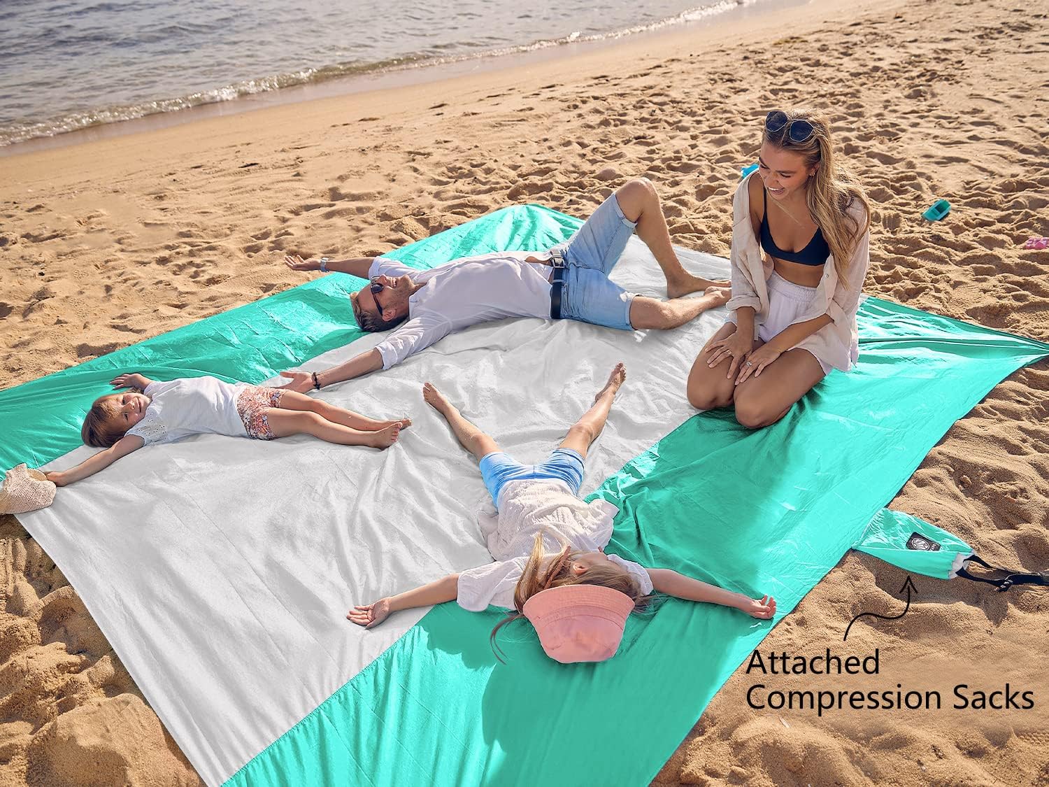 WEKAPO Beach Blanket Sandproof, Extra Large Beach Mat, Big Compact Sand Free Mat Quick Drying, Lightweight Durable with 6 Stakes 4 Corner Pockets WEKAPO Beach Blanket Sandproof, Extra Large Beach Mat, Big Compact Sand Free Mat Quick Drying, Lightweight Durable with 6 Stakes 4 Corner Pockets