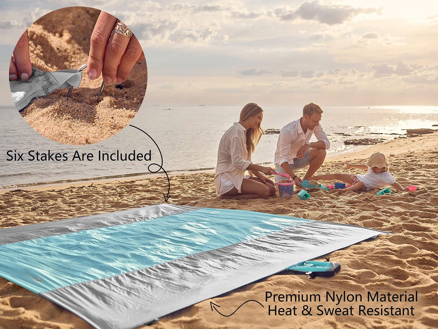 WEKAPO Beach Blanket Sandproof, Extra Large Beach Mat, Big Compact Sand Free Mat Quick Drying, Lightweight Durable with 6 Stakes 4 Corner Pockets WEKAPO Beach Blanket Sandproof, Extra Large Beach Mat, Big Compact Sand Free Mat Quick Drying, Lightweight Durable with 6 Stakes 4 Corner Pockets