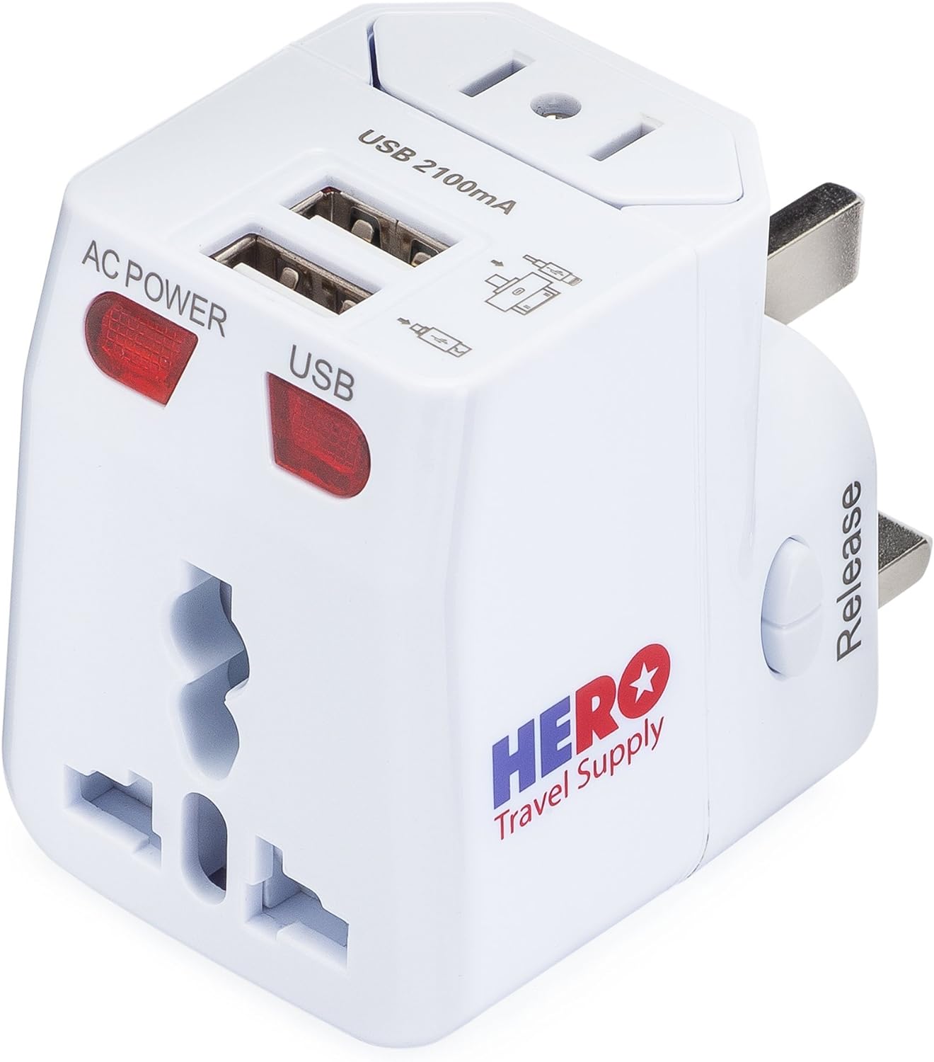 Hero Universal Travel Adapter (2 USB Ports) – Power Plug for US Europe France UK Ireland Thailand NZ Australia 100+ Countries (2-Pack)
