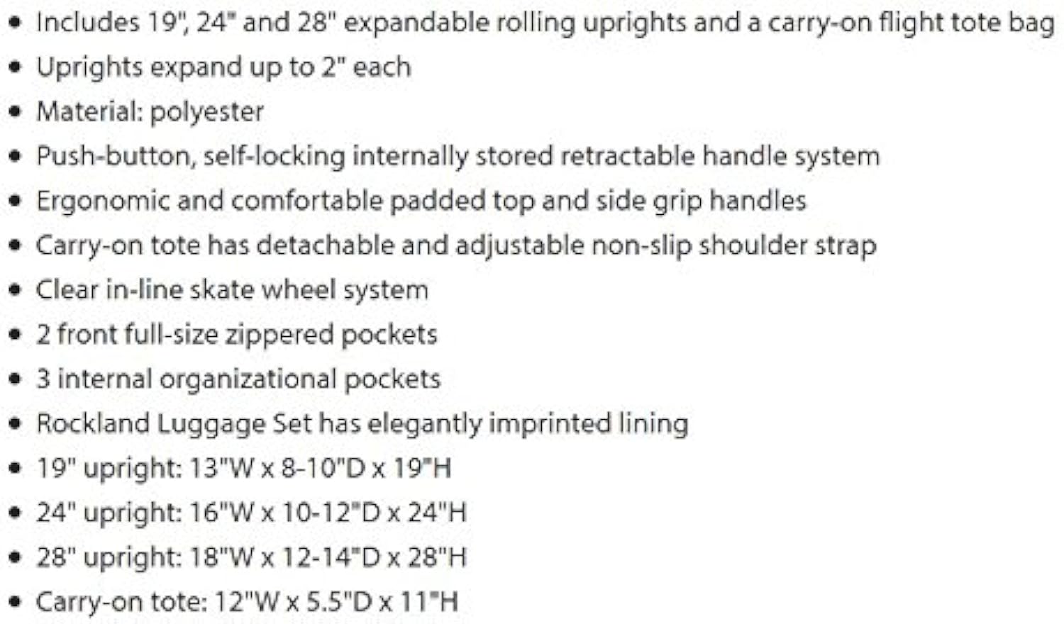 Rockland Journey Softside Upright Luggage Set,Expandable, Lightweight, Black, 4-Piece (14/19/24/28)