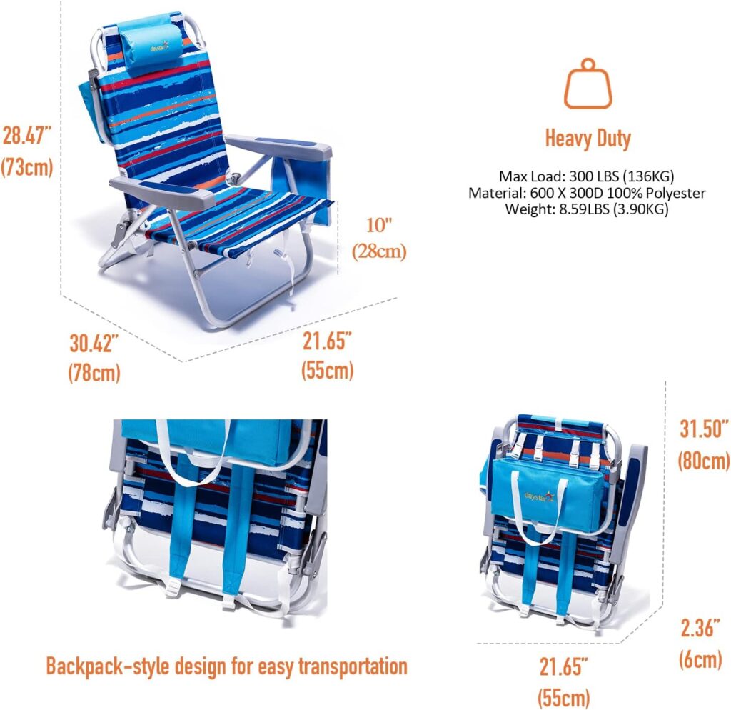 SUNNYFEEL Low Beach Chair 5 Position Lay Flat, Portable Folding Backpack Beach Chairs Heavy Duty with Cooler Bag, Cup Holder for Outdoor/Lawn/Picnic/Fishing, Foldable Camping Chair (New BlueStripe) SUNNYFEEL Low Beach Chair 5 Position Lay Flat, Portable Folding Backpack Beach Chairs Heavy Duty with Cooler Bag, Cup Holder for Outdoor/Lawn/Picnic/Fishing, Foldable Camping Chair (New BlueStripe)