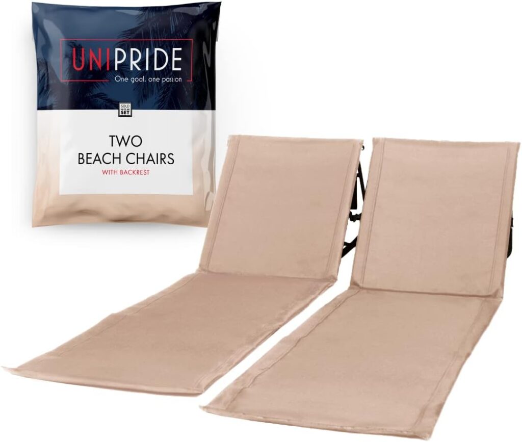 UNIPRIDE Lightweight Beach Chair for Adults (Set of 2) - Portable Beach Lounger I Ideal Tanning Mat for Sunbathing I Compact Travel Chair I Easy to Fold and Carry - Beige