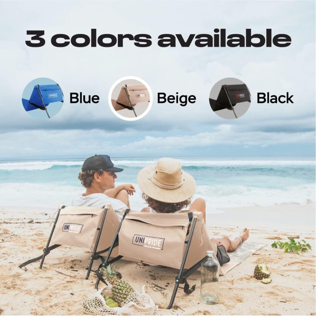 UNIPRIDE Lightweight Beach Chair for Adults (Set of 2) - Portable Beach Lounger I Ideal Tanning Mat for Sunbathing I Compact Travel Chair I Easy to Fold and Carry - Beige