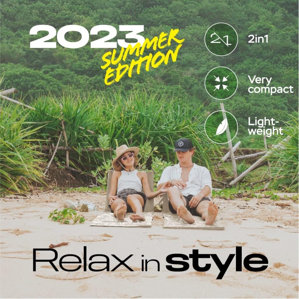 UNIPRIDE Lightweight Beach Chair for Adults (Set of 2) - Portable Beach Lounger I Ideal Tanning Mat for Sunbathing I Compact Travel Chair I Easy to Fold and Carry - Beige