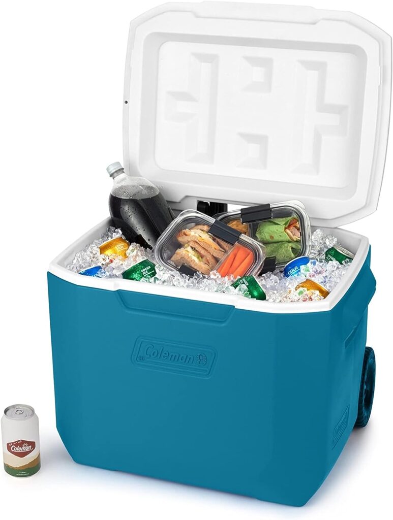 Coleman Chiller Series 60qt Wheeled Insulated Portable Cooler, Ice Retention Hard Cooler with Heavy Duty Wheels and Handle