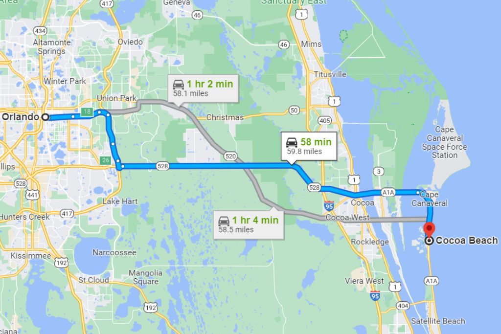 Directions from Orlando International Airport to Cocoa Beach