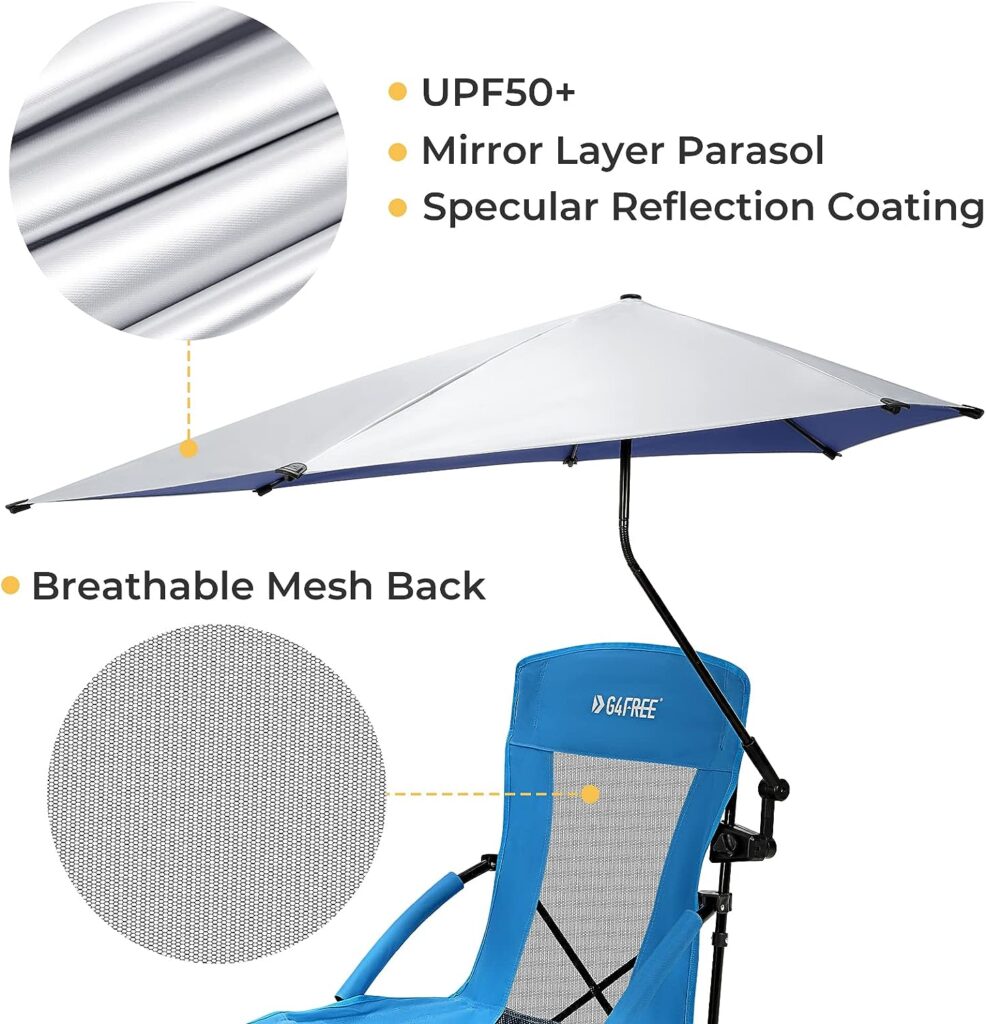 G4Free Beach Chair with UPF 50+ Adjustable Beach Umbrella, Universal Clamp Umbrella Folding Portable Backpack Camping Chair for Adults G4Free Beach Chair with UPF 50+ Adjustable Beach Umbrella, Universal Clamp Umbrella Folding Portable Backpack Camping Chair for Adults