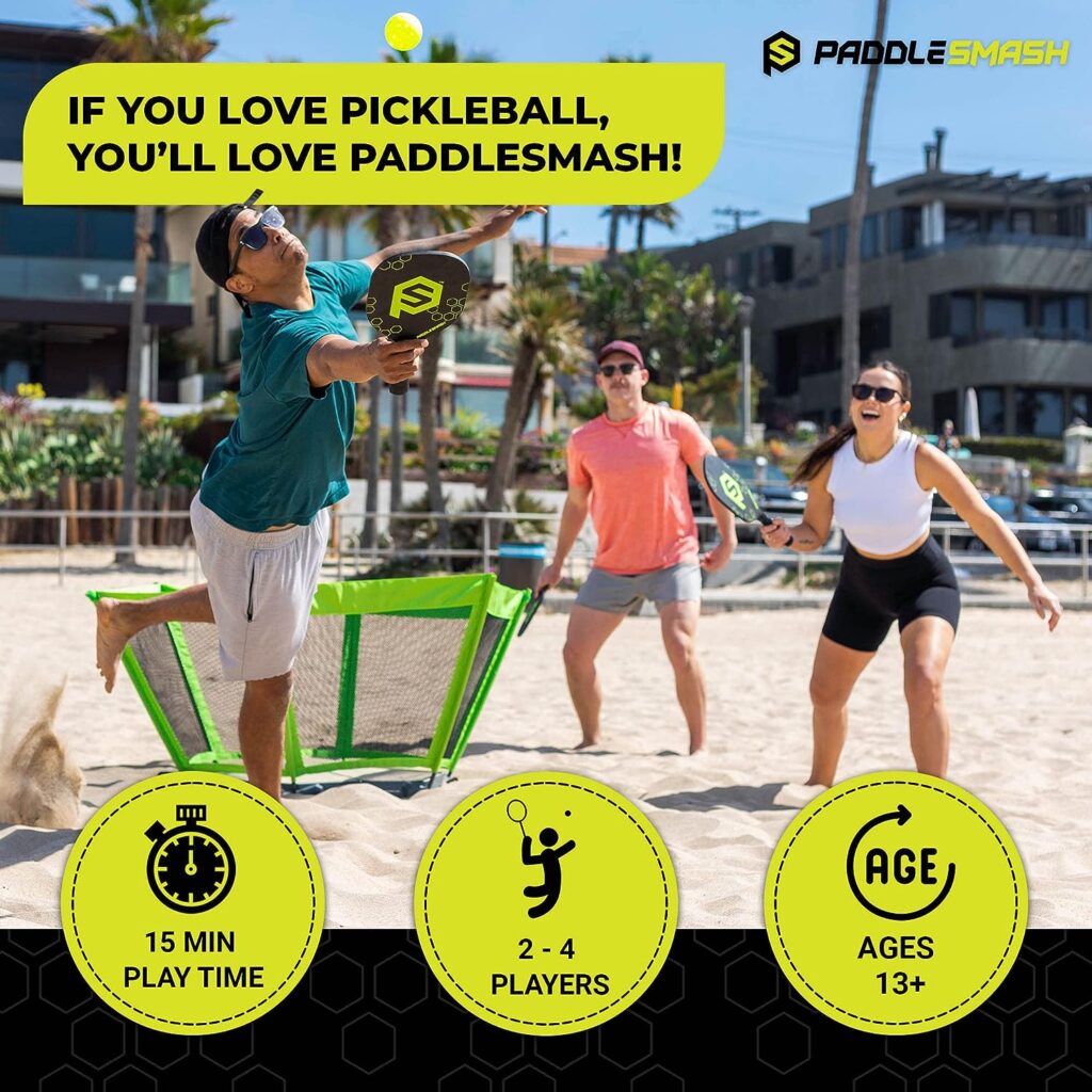 PaddleSmash - Outdoor Games - Yard Games - Beach Games - Outdoor Games for Adults and Family Comes w/ 4 Pickleball Paddles 2 Balls Court Case - Perfect for Backyard Beach Tailgate Lawn Games PaddleSmash - Outdoor Games - Yard Games - Beach Games - Outdoor Games for Adults and Family Comes w/ 4 Pickleball Paddles 2 Balls Court Case - Perfect for Backyard Beach Tailgate Lawn Games