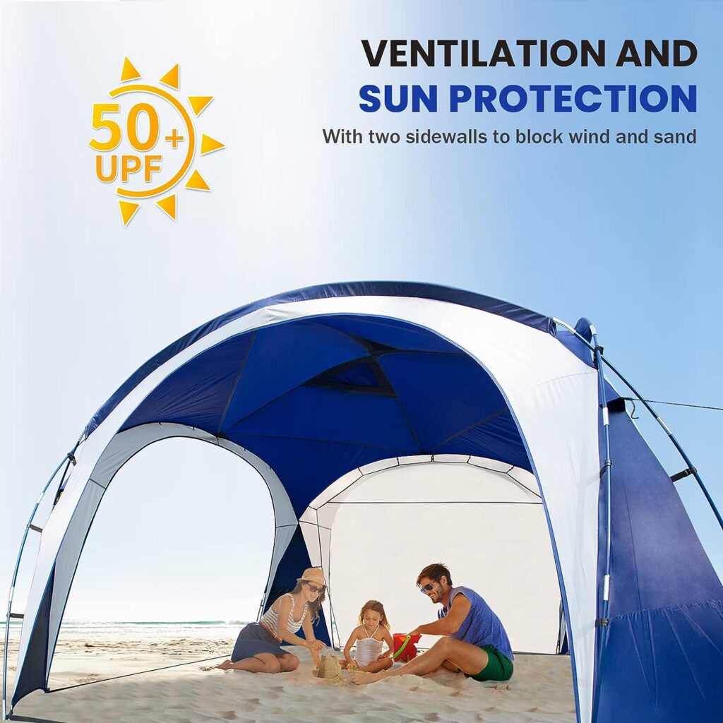 UNP Easy Beach Tent 12 X 12ft Pop Up Canopy UPF50+ Tent with Side Wall, Ground Pegs, and Stability Poles, Sun Shelter Rainproof, Waterproof for Camping Trips, Backyard Fun, Party Or Picnics(Blue) UNP Easy Beach Tent 12 X 12ft Pop Up Canopy UPF50+ Tent with Side Wall, Ground Pegs, and Stability Poles, Sun Shelter Rainproof, Waterproof for Camping Trips, Backyard Fun, Party Or Picnics(Blue)