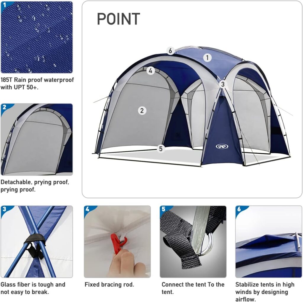 UNP Easy Beach Tent 12 X 12ft Pop Up Canopy UPF50+ Tent with Side Wall, Ground Pegs, and Stability Poles, Sun Shelter Rainproof, Waterproof for Camping Trips, Backyard Fun, Party Or Picnics(Blue) UNP Easy Beach Tent 12 X 12ft Pop Up Canopy UPF50+ Tent with Side Wall, Ground Pegs, and Stability Poles, Sun Shelter Rainproof, Waterproof for Camping Trips, Backyard Fun, Party Or Picnics(Blue)