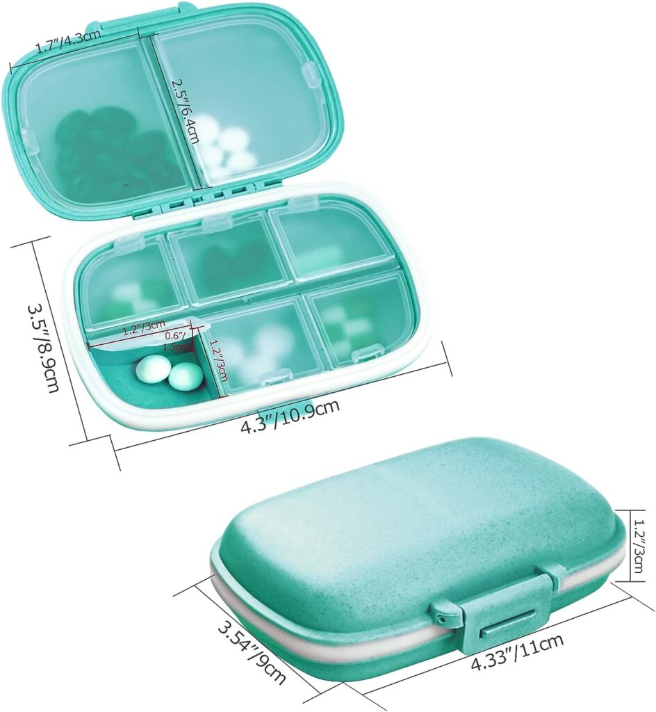 1Pack Travel Pill Organizer, 8 Compartments Portable Pill Case, Small Pill Box for Pocket Purse Portable Medicine Vitamin Container Beige