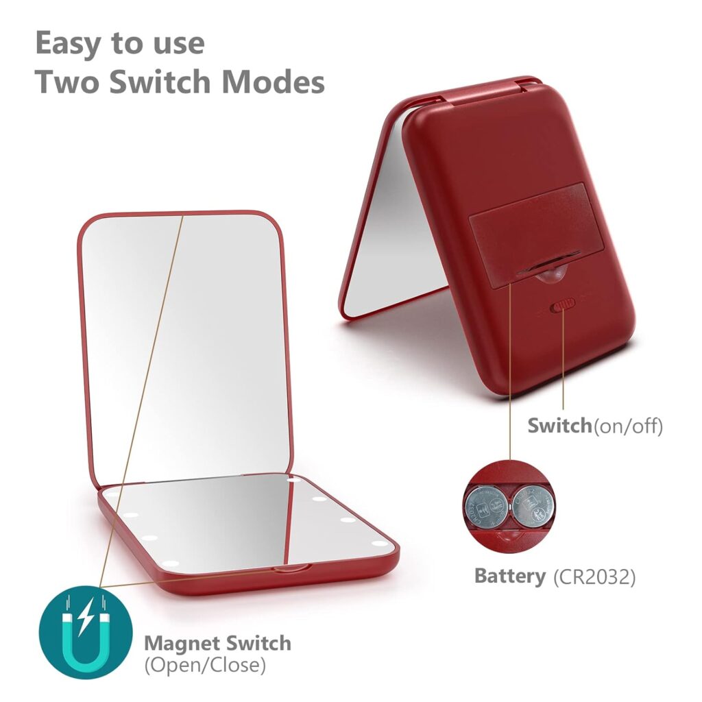 Kintion Pocket Mirror, 1X/3X Magnification LED Compact Travel Makeup Mirror with Light for Purse, 2-Sided, Portable, Folding, Handheld, Small Lighted Mirror for Gift, Pink Kintion Pocket Mirror, 1X/3X Magnification LED Compact Travel Makeup Mirror with Light for Purse, 2-Sided, Portable, Folding, Handheld, Small Lighted Mirror for Gift, Pink