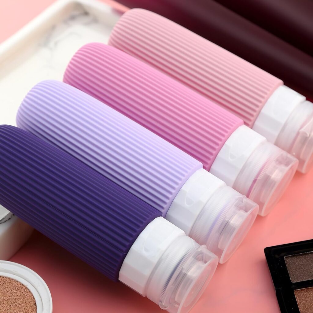 Mrsdry Travel Bottles for Toiletries, Tsa Approved 3oz Portable Travel Bottles, BPA Free Leak Proof Squeezable Silicone Travel Size Containers, Travel Accessories with Clear Toiletry Bag (4 Pack)