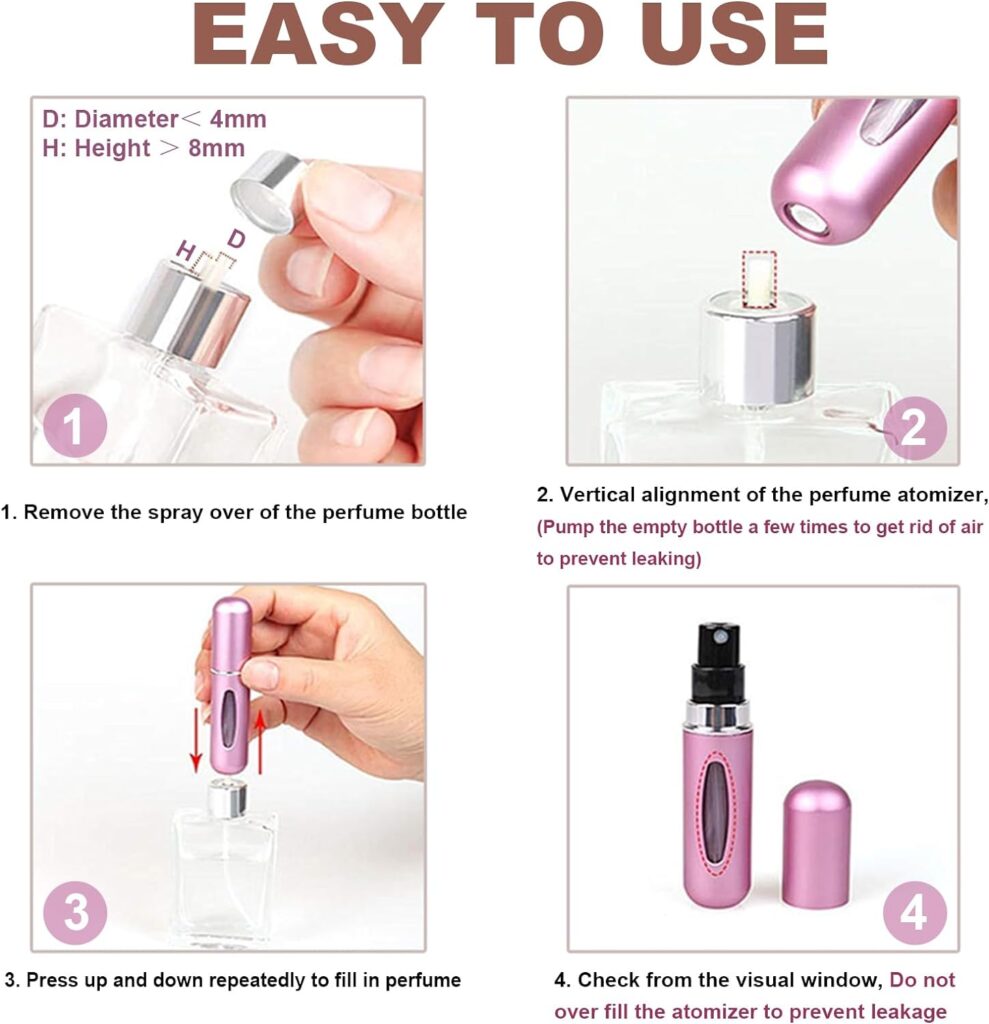 Travel Mini perfume Refillable Atomizer Container, Portable , Travel Size , Scent Pump Case, Fragrance Empty spray bottle for Traveling and Outgoing 5ml (2Pcs)