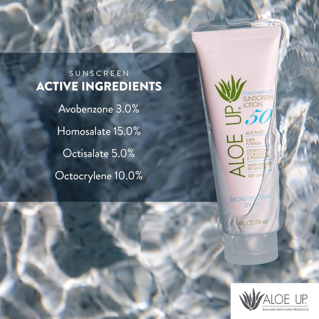 Aloe Up SPF 50 Sunscreen Lotion - Non Greasy Quick Absorbing Sun Skin Care, Reef Friendly Skin Sun Protection - Body Sun Cream with UVA/UVB Protection, Aloe Infused Sunscreen for Body - 4 Fl Oz Aloe Up SPF 50 Sunscreen Lotion - Non Greasy Quick Absorbing Sun Skin Care, Reef Friendly Skin Sun Protection - Body Sun Cream with UVA/UVB Protection, Aloe Infused Sunscreen for Body - 4 Fl Oz