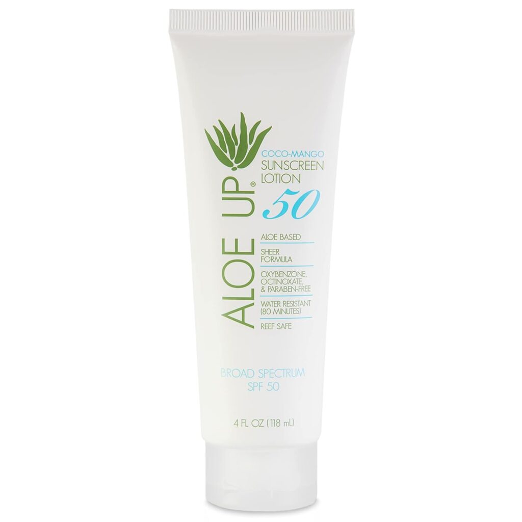 Aloe Up SPF 50 Sunscreen Lotion - Non Greasy Quick Absorbing Sun Skin Care, Reef Friendly Skin Sun Protection - Body Sun Cream with UVA/UVB Protection, Aloe Infused Sunscreen for Body - 4 Fl Oz Aloe Up SPF 50 Sunscreen Lotion - Non Greasy Quick Absorbing Sun Skin Care, Reef Friendly Skin Sun Protection - Body Sun Cream with UVA/UVB Protection, Aloe Infused Sunscreen for Body - 4 Fl Oz