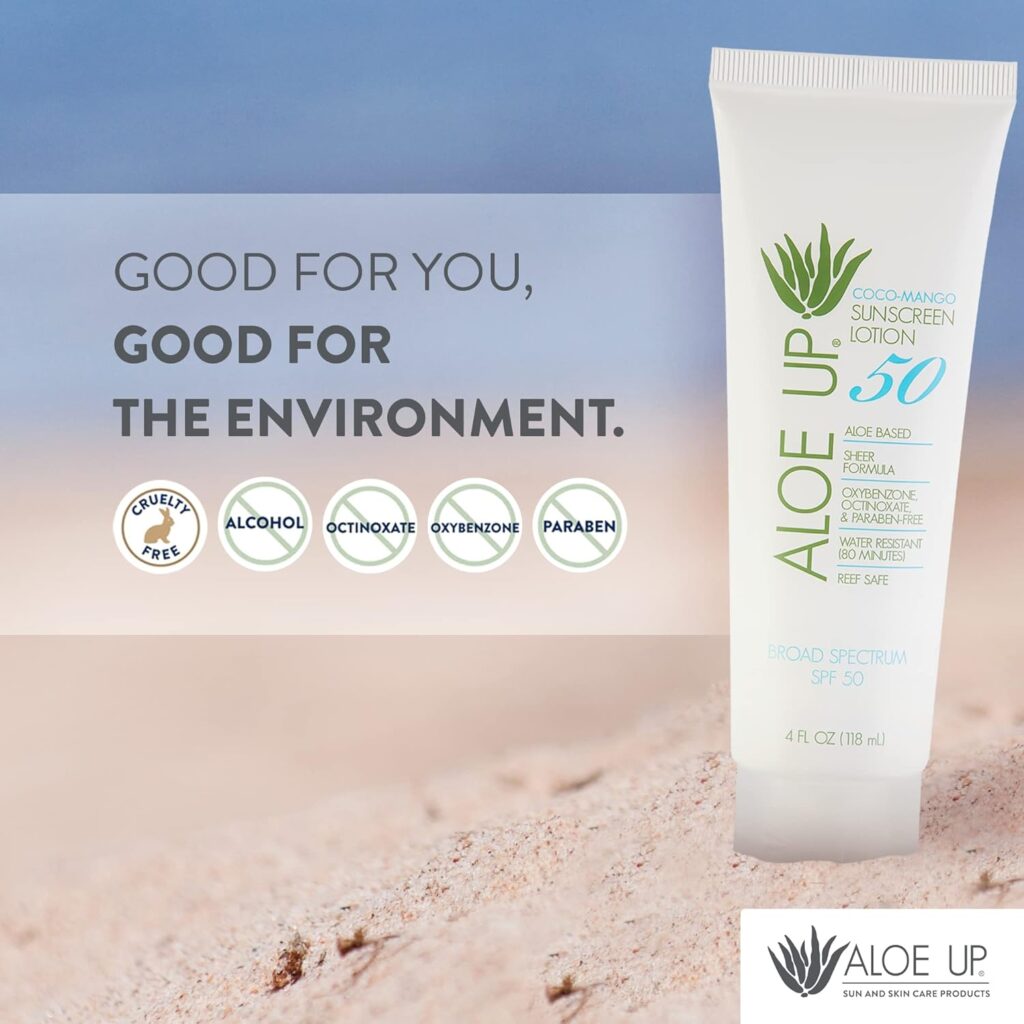 Aloe Up SPF 50 Sunscreen Lotion - Non Greasy Quick Absorbing Sun Skin Care, Reef Friendly Skin Sun Protection - Body Sun Cream with UVA/UVB Protection, Aloe Infused Sunscreen for Body - 4 Fl Oz Aloe Up SPF 50 Sunscreen Lotion - Non Greasy Quick Absorbing Sun Skin Care, Reef Friendly Skin Sun Protection - Body Sun Cream with UVA/UVB Protection, Aloe Infused Sunscreen for Body - 4 Fl Oz