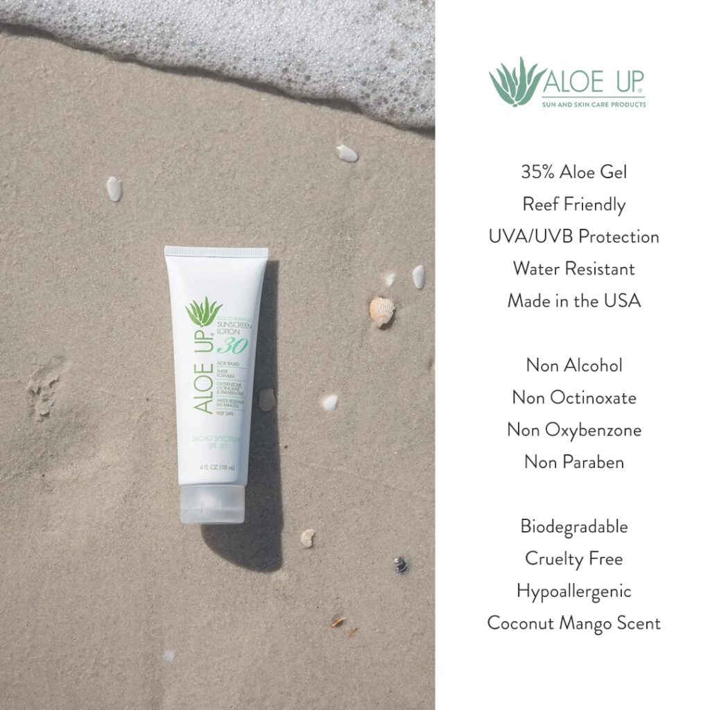 Aloe Up SPF 50 Sunscreen Lotion - Non Greasy Quick Absorbing Sun Skin Care, Reef Friendly Skin Sun Protection - Body Sun Cream with UVA/UVB Protection, Aloe Infused Sunscreen for Body - 4 Fl Oz Aloe Up SPF 50 Sunscreen Lotion - Non Greasy Quick Absorbing Sun Skin Care, Reef Friendly Skin Sun Protection - Body Sun Cream with UVA/UVB Protection, Aloe Infused Sunscreen for Body - 4 Fl Oz