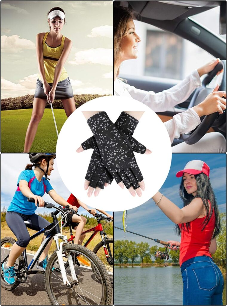 SATINIOR 4 Pairs Women Sunscreen Fingerless Gloves UV Protection Half Finger Gloves Summer Sunblock Gloves for Driving Riding Fishing Golfing Outdoor Activities Favors, Medium SATINIOR 4 Pairs Women Sunscreen Fingerless Gloves UV Protection Half Finger Gloves Summer Sunblock Gloves for Driving Riding Fishing Golfing Outdoor Activities Favors, Medium